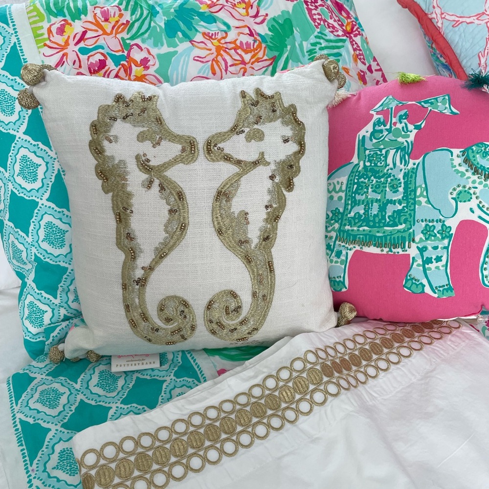 Lilly Pulitzer Seahorse 12” Square Pillow